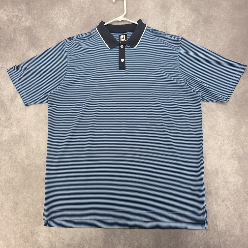 Footjoy Fj Mens XL Golf Polo Shirt Stretch Performance Navy Striped Short Sleeve - Picture 2 of 9